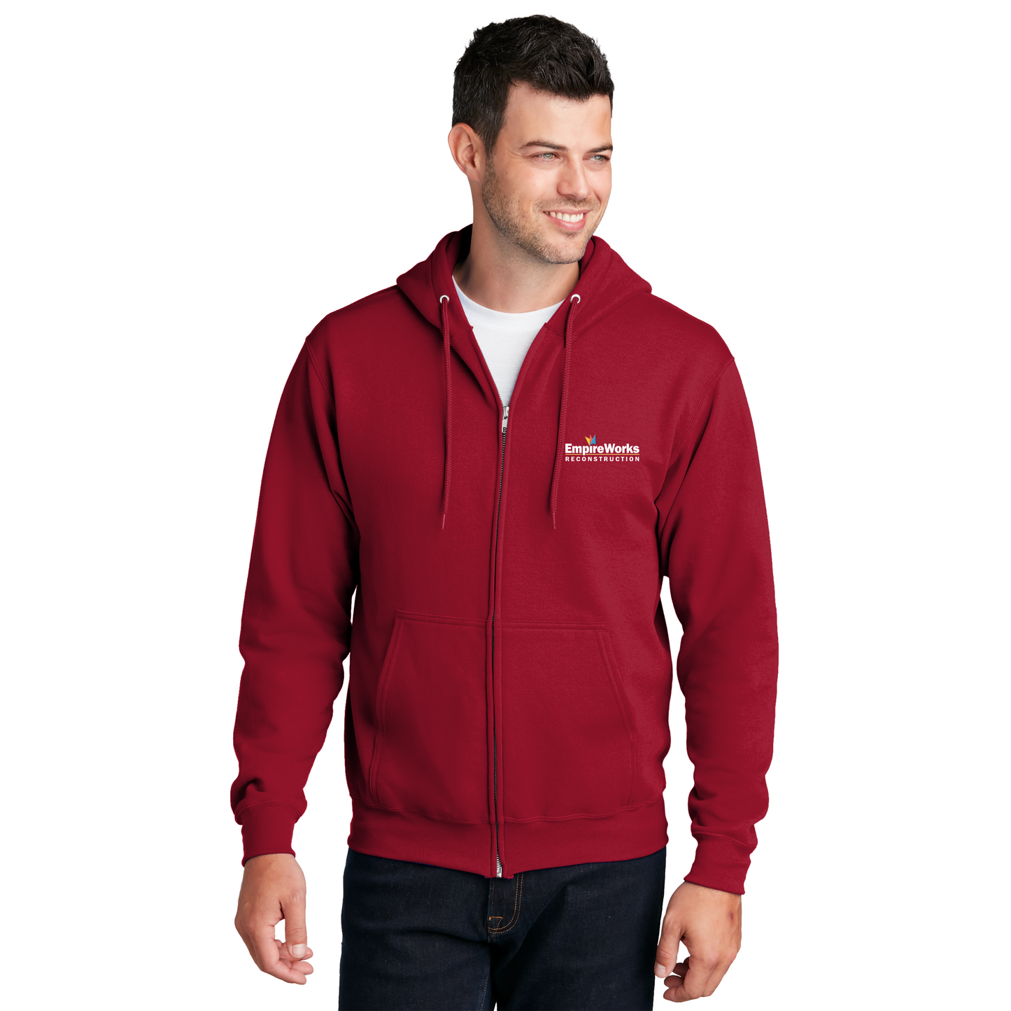 Office Staff Men's Full Zip Up Hoodie with Full Color Logo PC78ZH