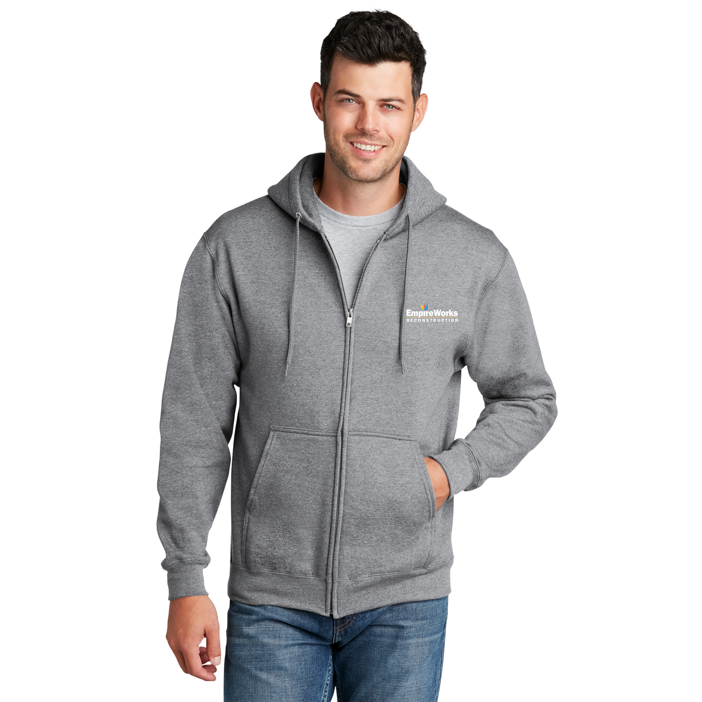 Office Staff Men's Full Zip Up Hoodie with Full Color Logo PC78ZH